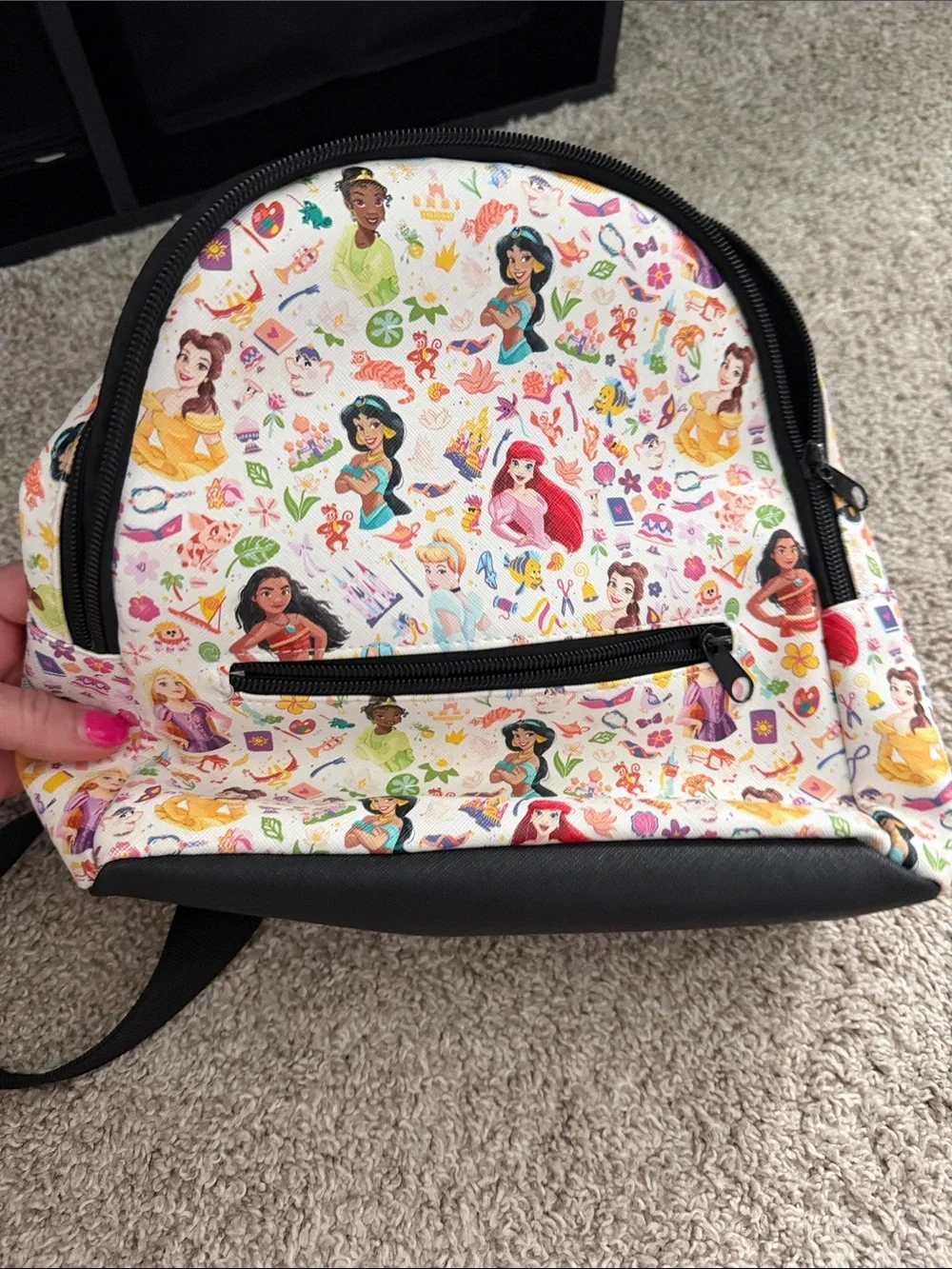 Kids Mini Backpack with Colorful Disney Princess Print - White